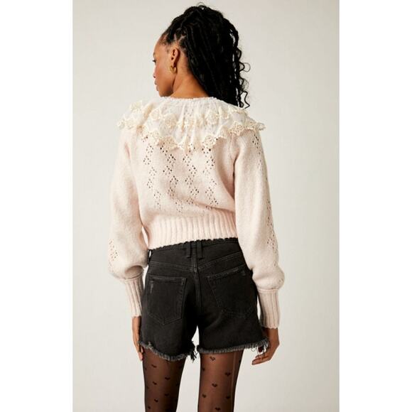 Free People Hold Me Closer Lace Yoke Sweater In Pearl Combo Small - Picture 3 of 7